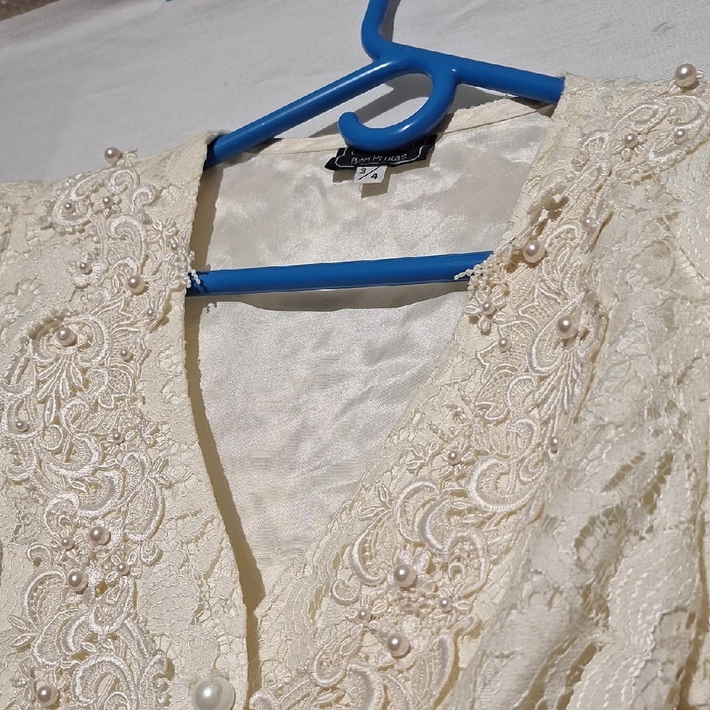 Vintage Cream Embroidered Beaded Whimsygoth Crop Top, Sz 2, NWOT - Picture 9 of 16